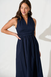 Navy Cotton Midi Dress - Odelle